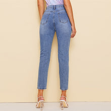 Load image into Gallery viewer, Button Detail Ripped Skinny Denim