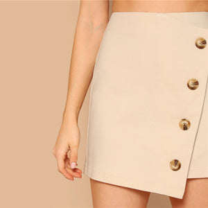 Button Detail Mid Waist Wrap Skirt