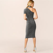 Load image into Gallery viewer, One Shoulder Choker Neck Glitter Dress