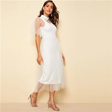 Load image into Gallery viewer, Embroidered Collar Mesh Overlay Dress