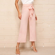 Load image into Gallery viewer, Pink High Waist Belted Wide Leg Pants