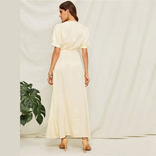 Load image into Gallery viewer, Beige Surplice High Slit Front Maxi Dress