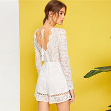 Load image into Gallery viewer, White Fringe Tie Back Lace Romper